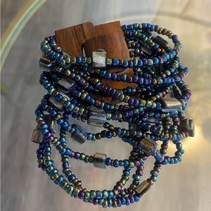 Peacock Seed Bead Bracelet Wooden Buckle